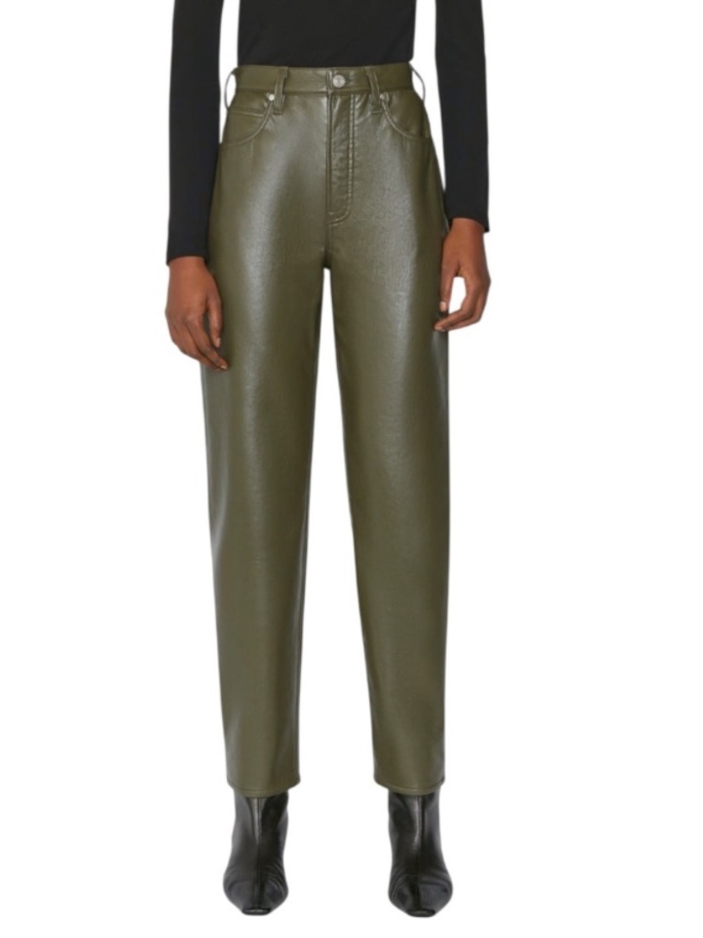 FRAME Olive Green High n Tight Leather Blend Straight-Leg Pants Size 26
